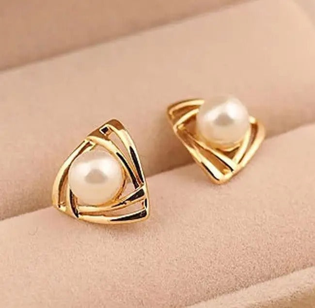 AROS DE PERLAS TRIANGULARES BAÑADAS EN ORO 18K - BRSI342