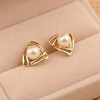 AROS DE PERLAS TRIANGULARES BAÑADAS EN ORO 18K - BRSI342