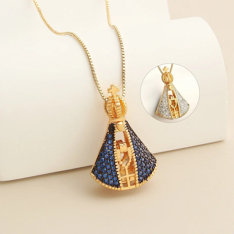 COLLAR COLGANTE DOBLE NUESTRA SEÑORA BAÑADO EN ORO 18K - GARGSI39