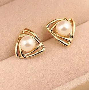 AROS DE PERLAS TRIANGULARES BAÑADAS EN ORO 18K - BRSI342