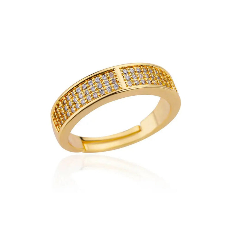 ANILLO AJUSTABLE CIRCONITAS CON TACHUELAS BAÑADAS EN ORO 18K - AN489