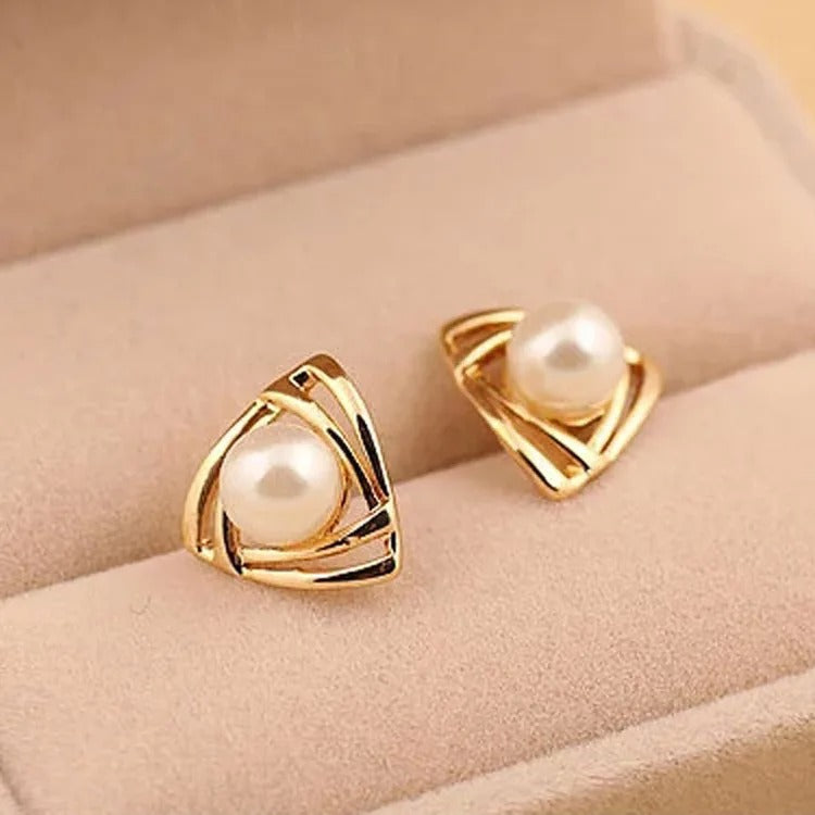 AROS DE PERLAS TRIANGULARES BAÑADAS EN ORO 18K - BRSI342