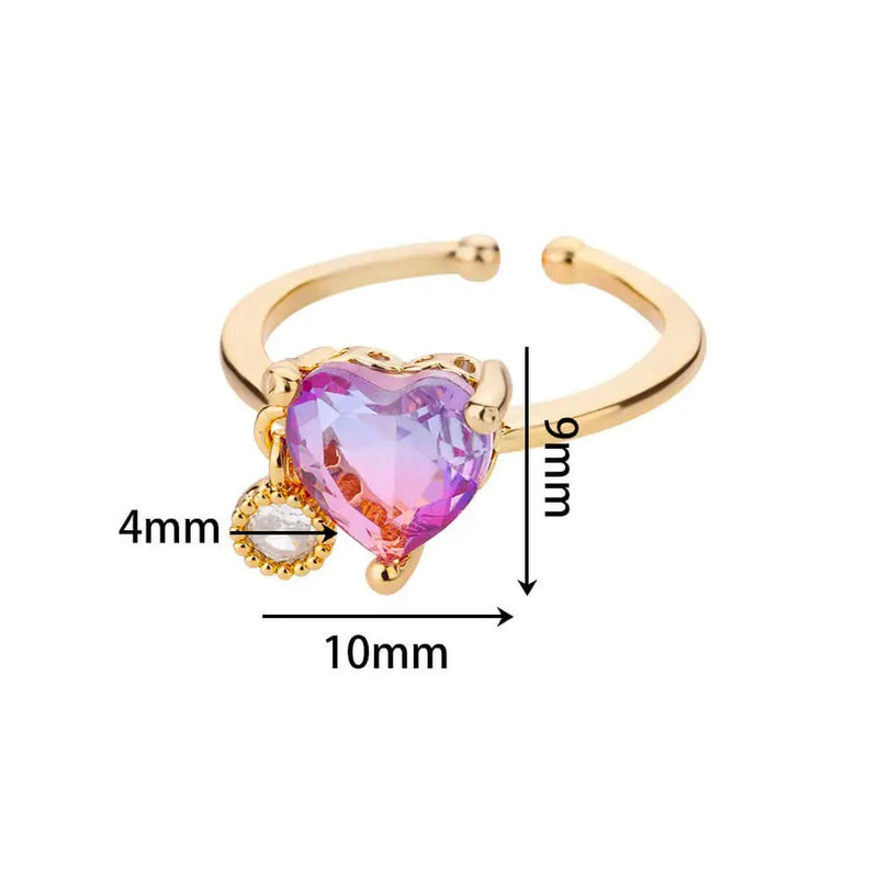 ANILLO DE CORAZÓN MORADO AJUSTABLE BAÑADO EN ORO 18K - AN19