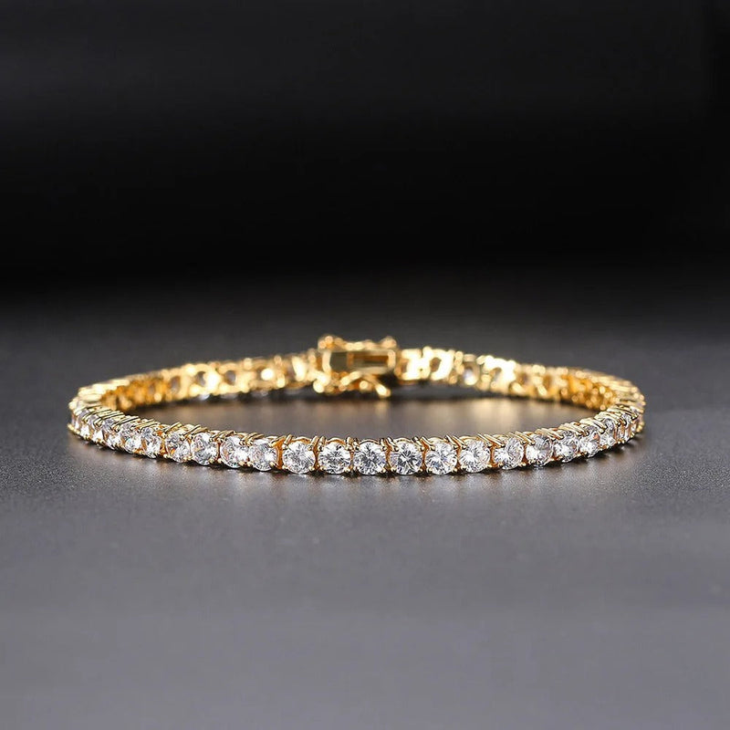 PULSERA RIVIERA ZIRCONIA 3MM TACHONADA EN ORO 18K - PLSI031