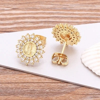 AROS NUESTRA SEÑORA CON TACHUELAS DE ORO 18K - BRSI242