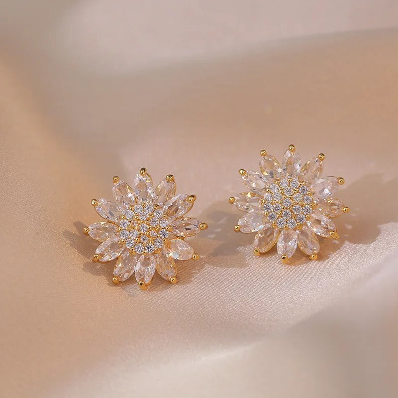 CONJUNTO DE GIRASOLES BAÑADO EN BAÑADO EN ORO 18K - CONJ343