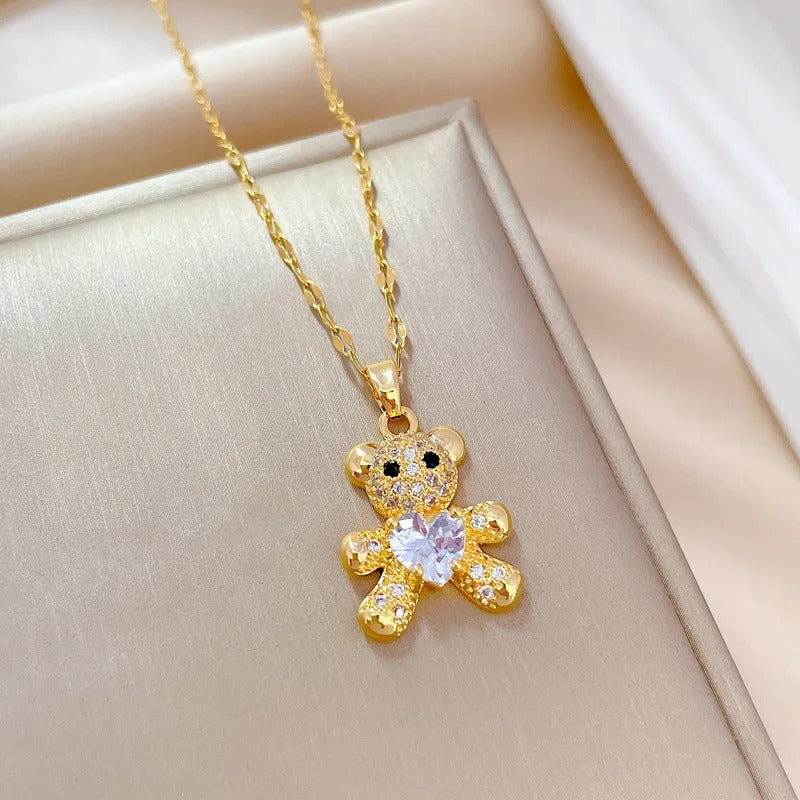 CONJUNTO OSITO DE PELUCHE CON TACHUELAS DE ORO 18K - CONJ361