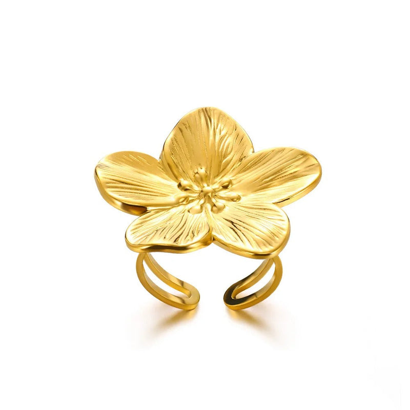 ANILLO DE FLOR AJUSTABLE BAÑADO EN ORO 18K - AN128