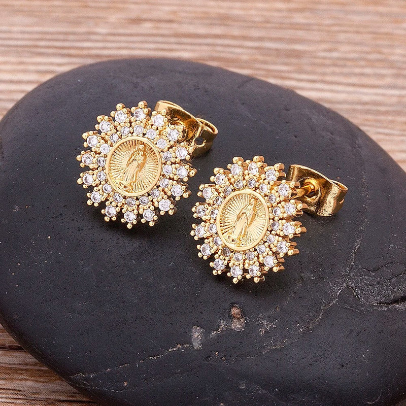 AROS NUESTRA SEÑORA CON TACHUELAS DE ORO 18K - BRSI242