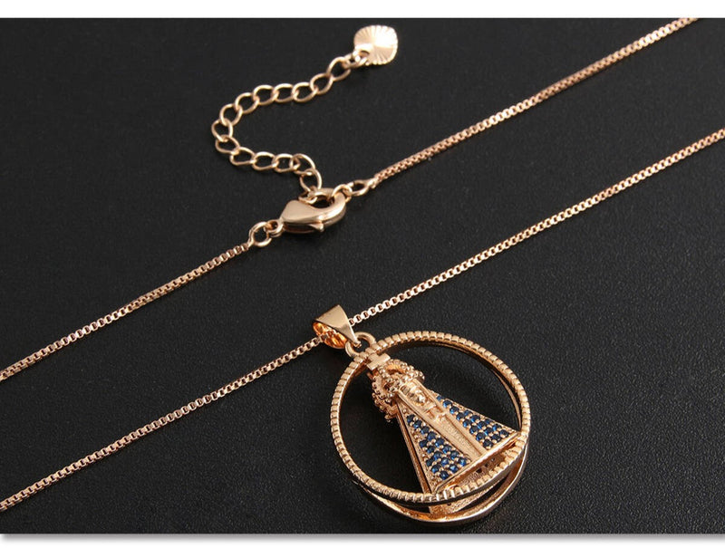 COLLAR COLGANTE DOBLE NUESTRA SEÑORA BAÑADO EN ORO 18K - GARGSI28