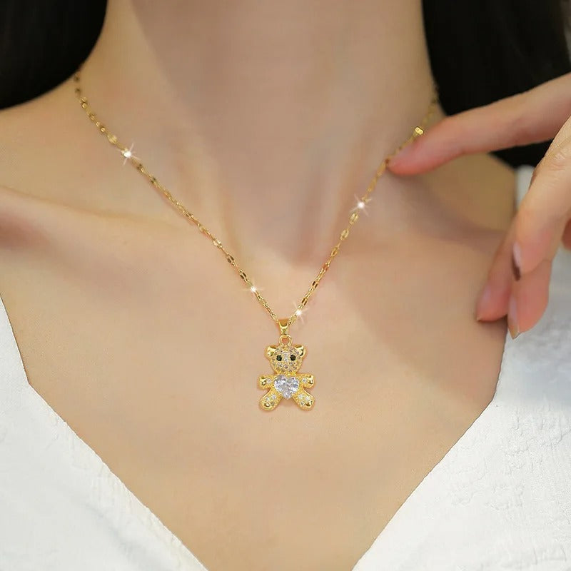 CONJUNTO OSITO DE PELUCHE CON TACHUELAS DE ORO 18K - CONJ361