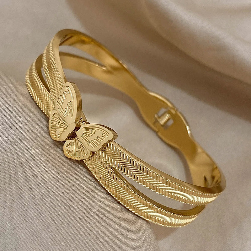 PULSERA MARIPOSA BRAZALETE BAÑADA EN ORO 18K - PLSI028