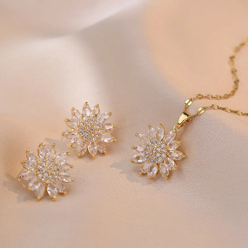 CONJUNTO DE GIRASOLES BAÑADO EN BAÑADO EN ORO 18K - CONJ343
