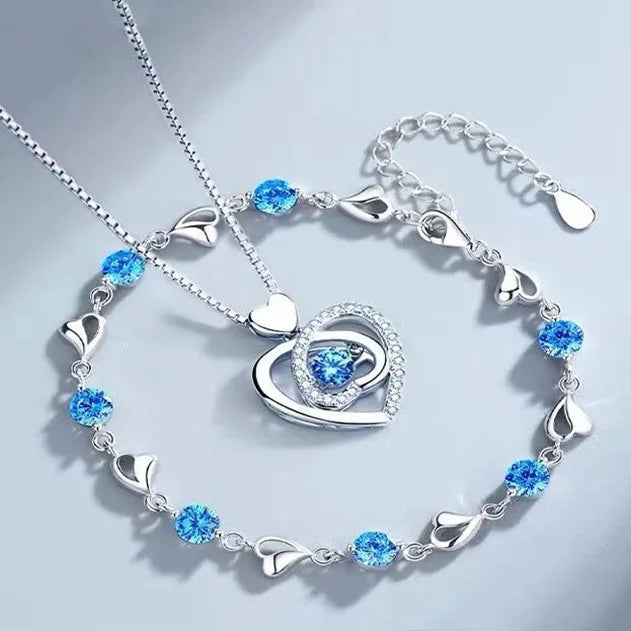 CONJUNTO CORAZÓN BAÑADO Y CRISTALES PLATA 925 - CONP13