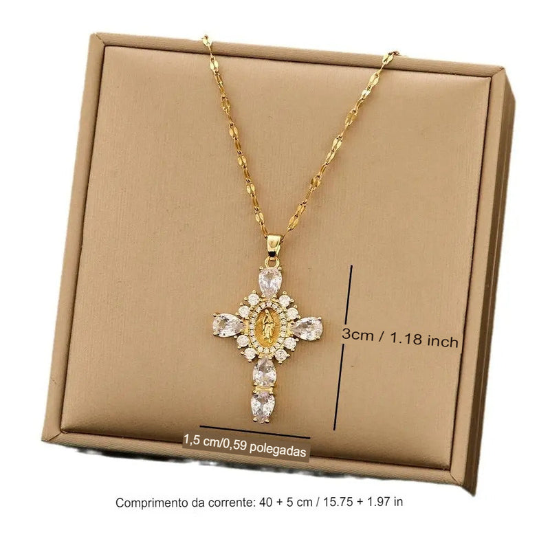 COLLAR CRUCIFIJO NUESTRA SEÑORA BAÑADO EN ORO 18K - GARGSI549