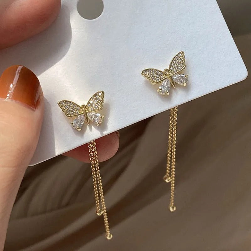 AROS CON MARIPOSAS TACHONADAS EN BAÑO DE ORO 18K - BR212