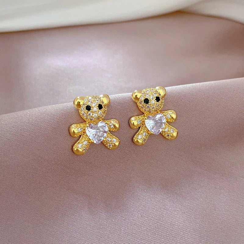 CONJUNTO OSITO DE PELUCHE CON TACHUELAS DE ORO 18K - CONJ361