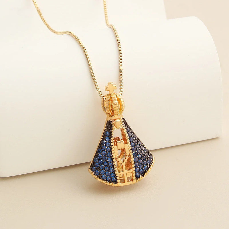 COLLAR COLGANTE DOBLE NUESTRA SEÑORA BAÑADO EN ORO 18K - GARGSI39