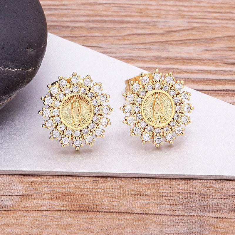 AROS NUESTRA SEÑORA CON TACHUELAS DE ORO 18K - BRSI242