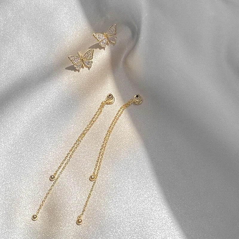 AROS CON MARIPOSAS TACHONADAS EN BAÑO DE ORO 18K - BR212