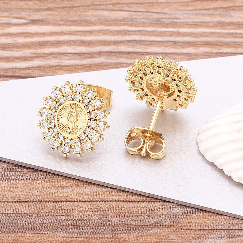AROS NUESTRA SEÑORA CON TACHUELAS DE ORO 18K - BRSI242