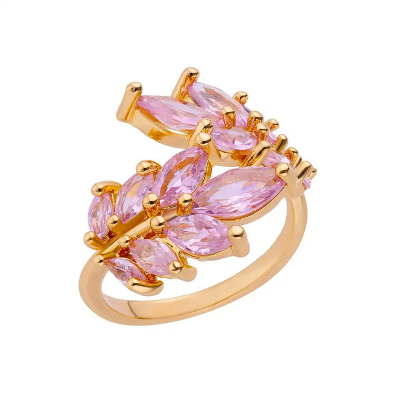 ANILLO AJUSTABLE HOJAS DE ROSA BAÑADO EN ORO 18K - AN20