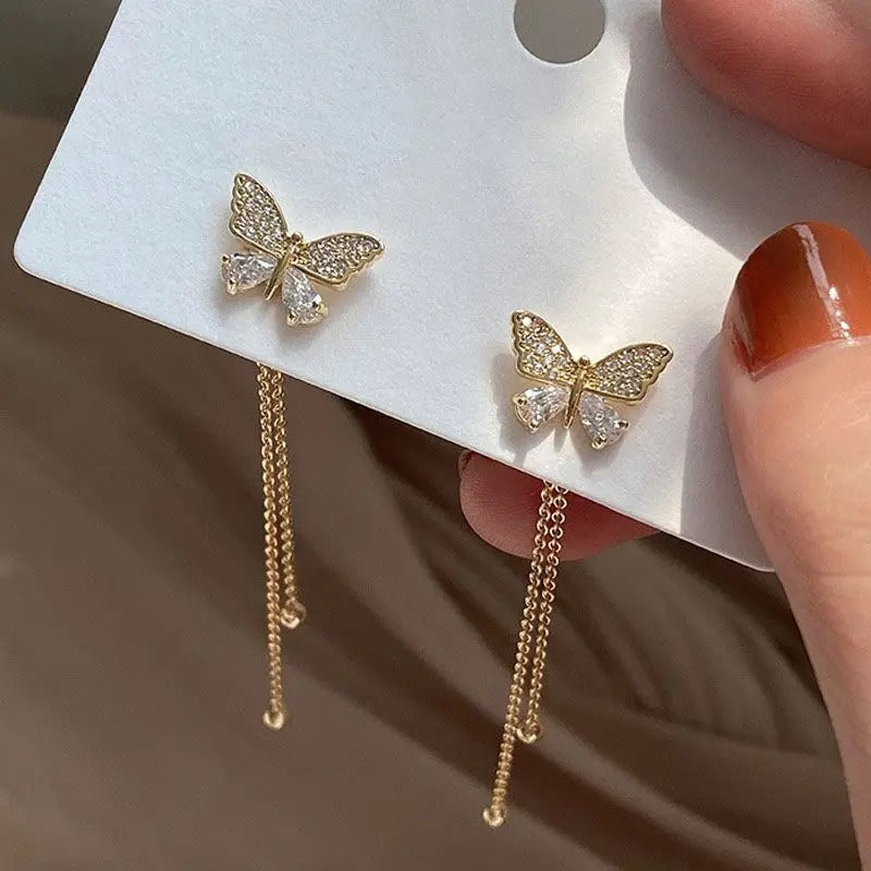 AROS CON MARIPOSAS TACHONADAS EN BAÑO DE ORO 18K - BR212