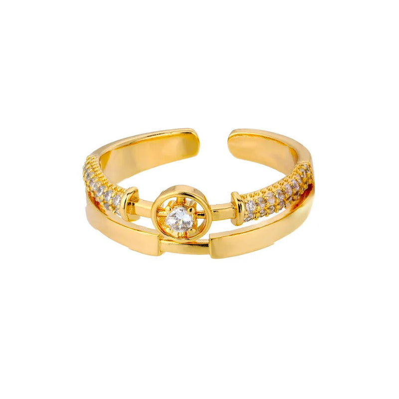 ANILLO AJUSTABLE CIRCONITAS CON TACHUELAS BAÑADAS EN ORO 18K - AN127