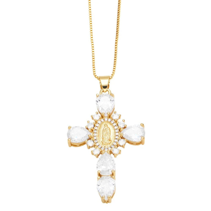 COLLAR CRUCIFIJO NUESTRA SEÑORA BAÑADO EN ORO 18K - GARGSI549