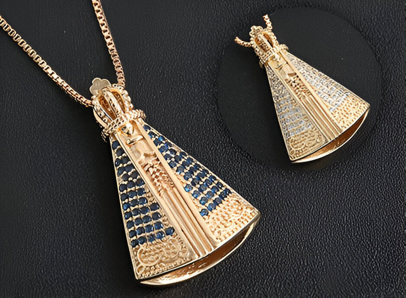 COLLAR COLGANTE DOBLE NUESTRA SEÑORA BAÑADO EN ORO 18K - GARGSI25