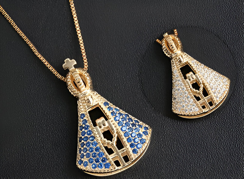COLLAR COLGANTE DOBLE NUESTRA SEÑORA BAÑADO EN ORO 18K - GARGSI26