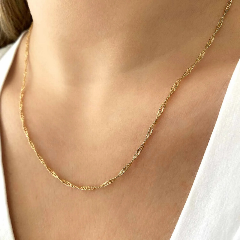 CADENA RETORCIDA DE 45CM CHAPADA EN ORO 18K - COR299