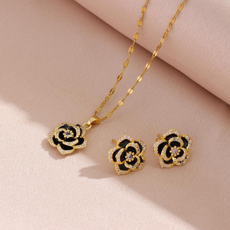 ROSA NEGRA BAÑADA EN ORO 18K - CONJ360