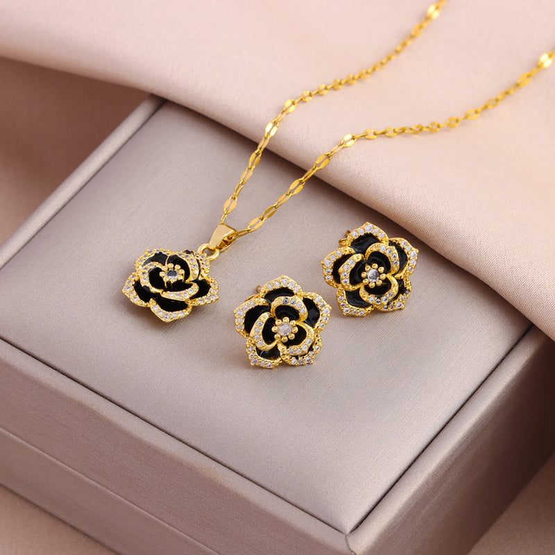 ROSA NEGRA BAÑADA EN ORO 18K - CONJ360